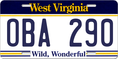 WV license plate OBA290