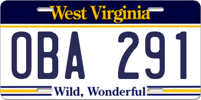 WV license plate OBA291