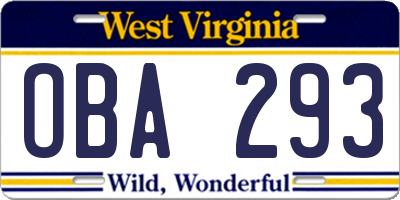 WV license plate OBA293