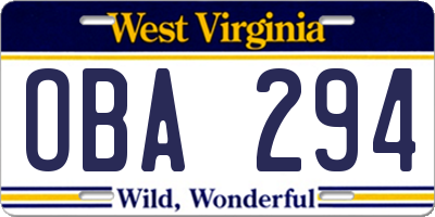 WV license plate OBA294