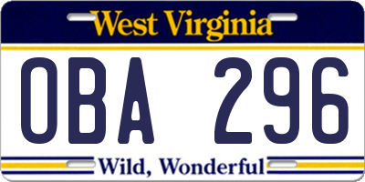 WV license plate OBA296
