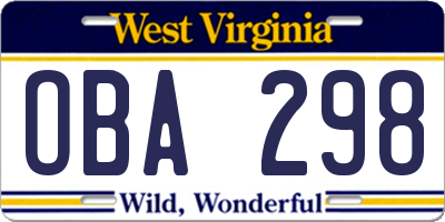 WV license plate OBA298