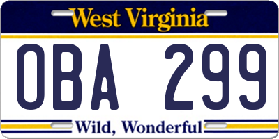 WV license plate OBA299