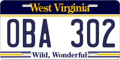 WV license plate OBA302