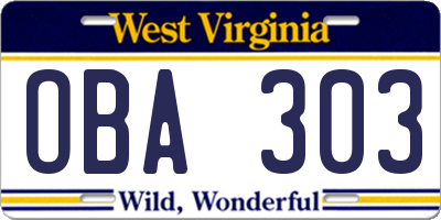 WV license plate OBA303
