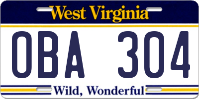 WV license plate OBA304