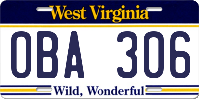 WV license plate OBA306
