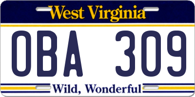 WV license plate OBA309