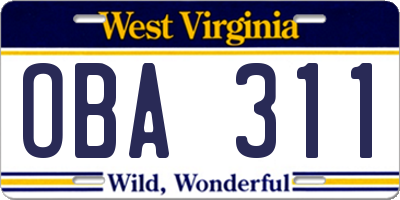 WV license plate OBA311