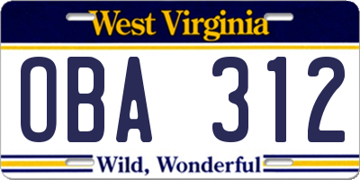 WV license plate OBA312
