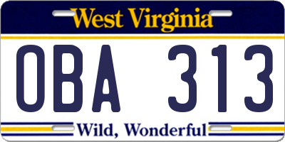 WV license plate OBA313