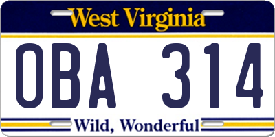 WV license plate OBA314