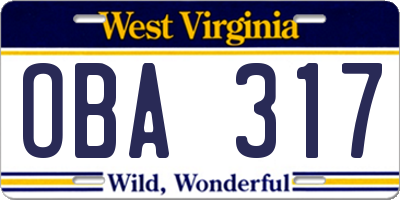 WV license plate OBA317