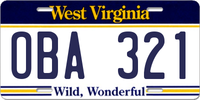 WV license plate OBA321