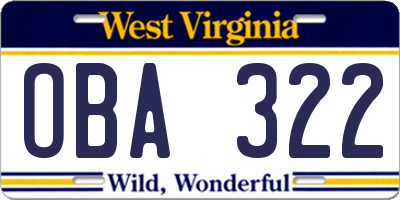 WV license plate OBA322
