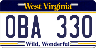 WV license plate OBA330