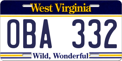 WV license plate OBA332