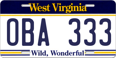 WV license plate OBA333