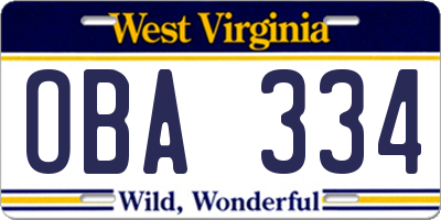 WV license plate OBA334
