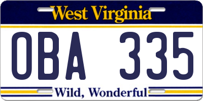 WV license plate OBA335