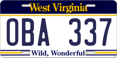 WV license plate OBA337