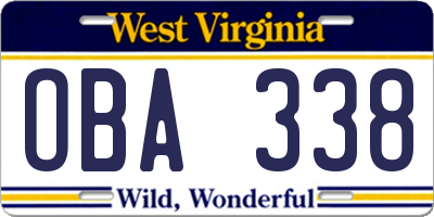 WV license plate OBA338