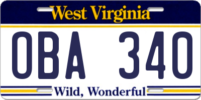 WV license plate OBA340