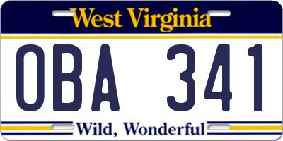 WV license plate OBA341