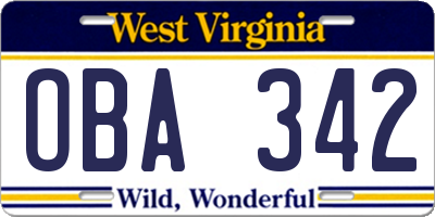 WV license plate OBA342