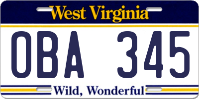 WV license plate OBA345