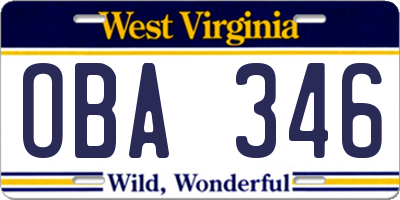 WV license plate OBA346