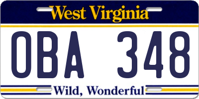 WV license plate OBA348