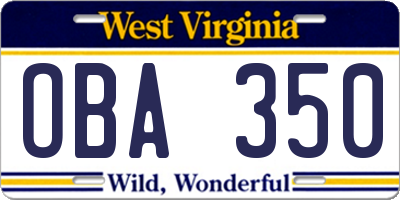 WV license plate OBA350