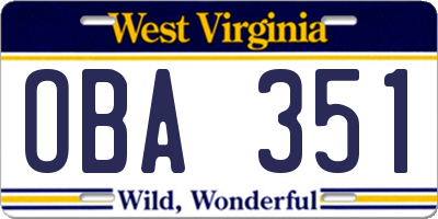 WV license plate OBA351