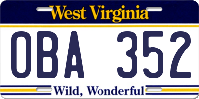 WV license plate OBA352
