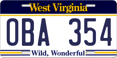 WV license plate OBA354