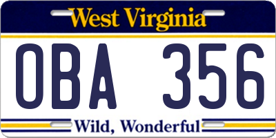 WV license plate OBA356