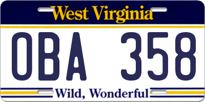 WV license plate OBA358