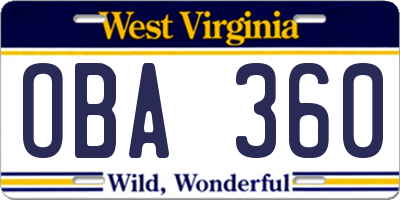WV license plate OBA360