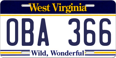 WV license plate OBA366
