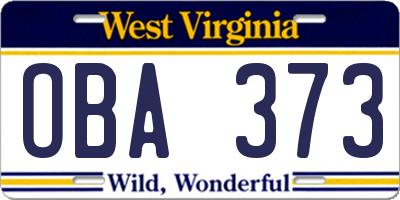 WV license plate OBA373