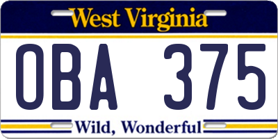 WV license plate OBA375