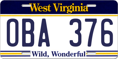 WV license plate OBA376