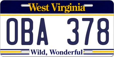 WV license plate OBA378