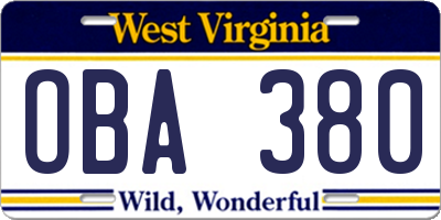 WV license plate OBA380