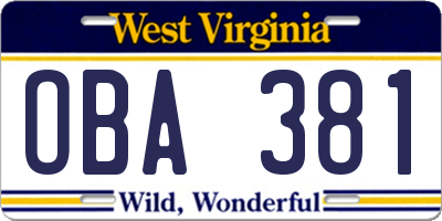 WV license plate OBA381