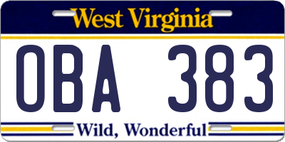 WV license plate OBA383