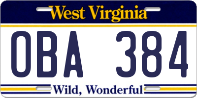 WV license plate OBA384