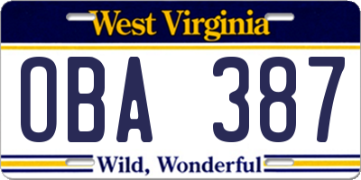 WV license plate OBA387
