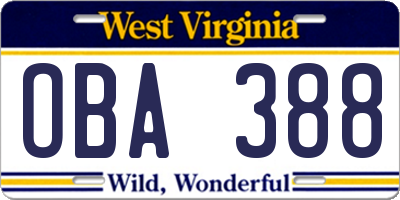 WV license plate OBA388